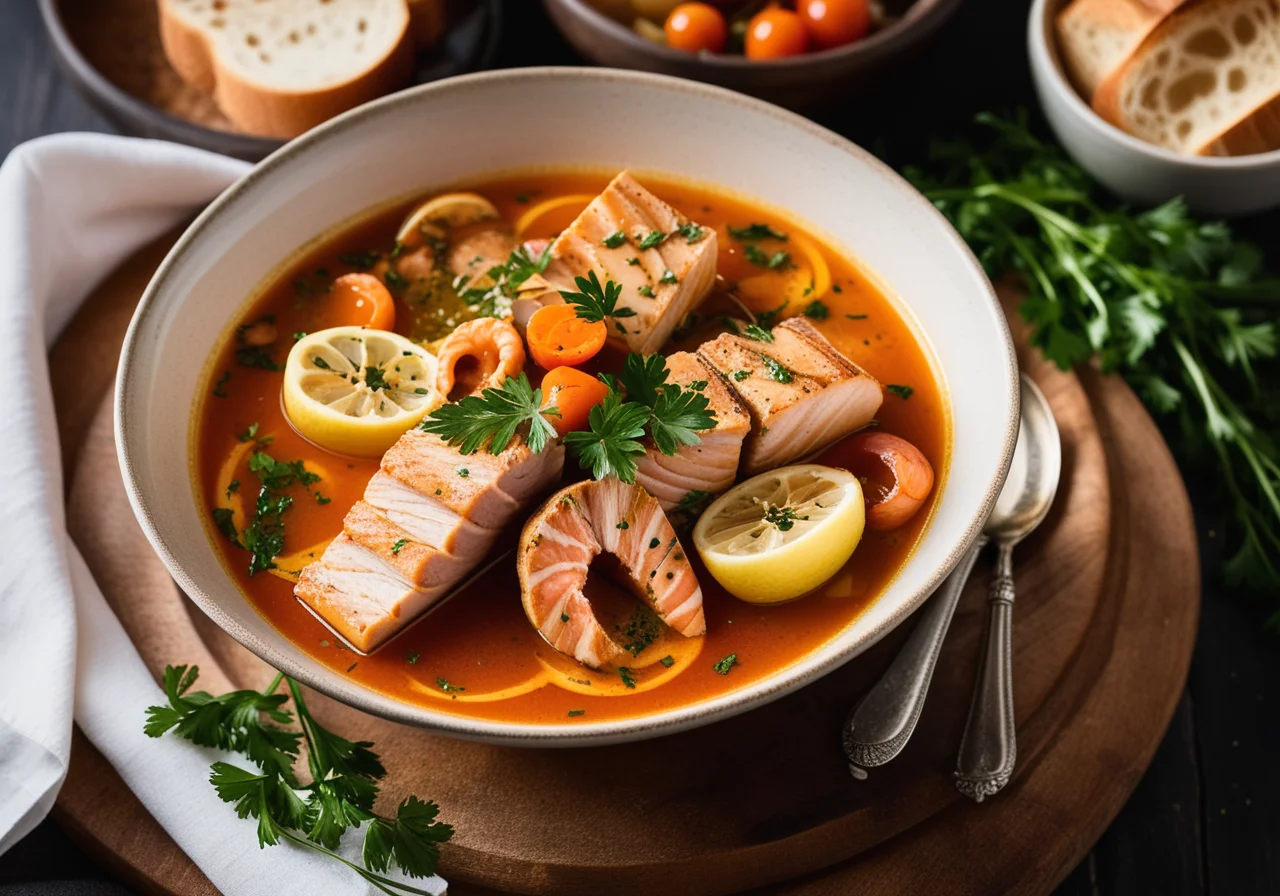 French Fish Soup (Bouillabaisse) with Rouille