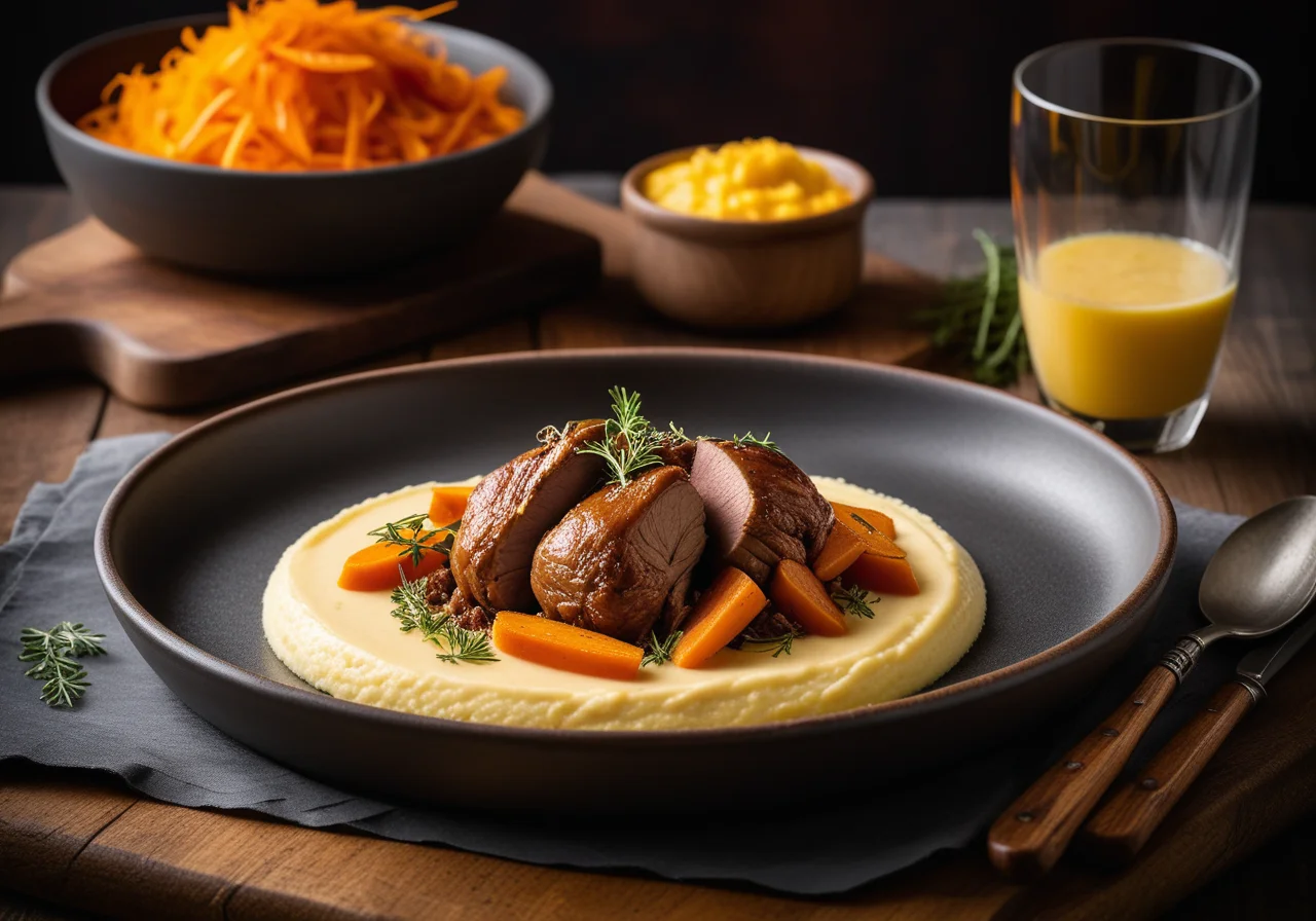 Braised Rabbit Roast with Corn Puree