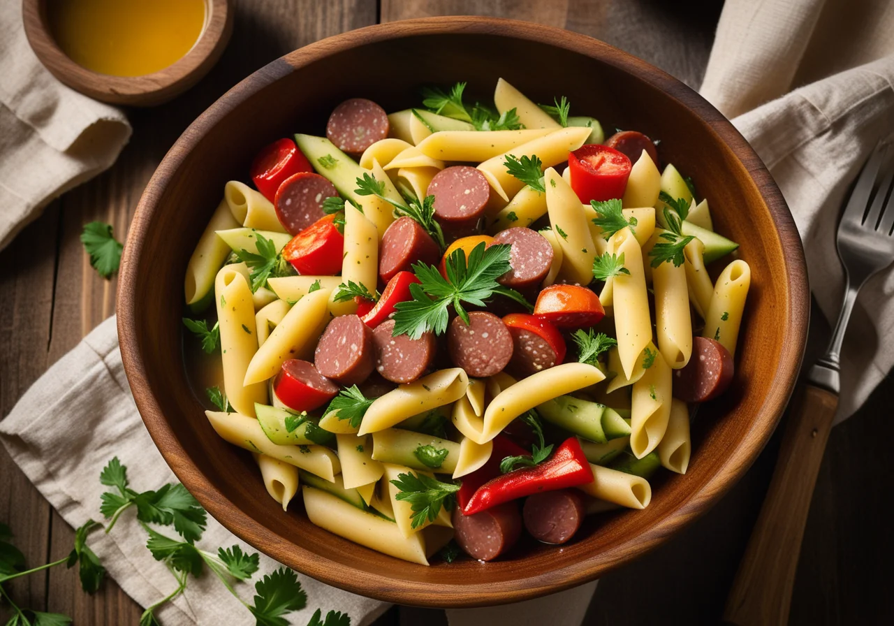 Pasta Vegetable Pot with Small Sausages