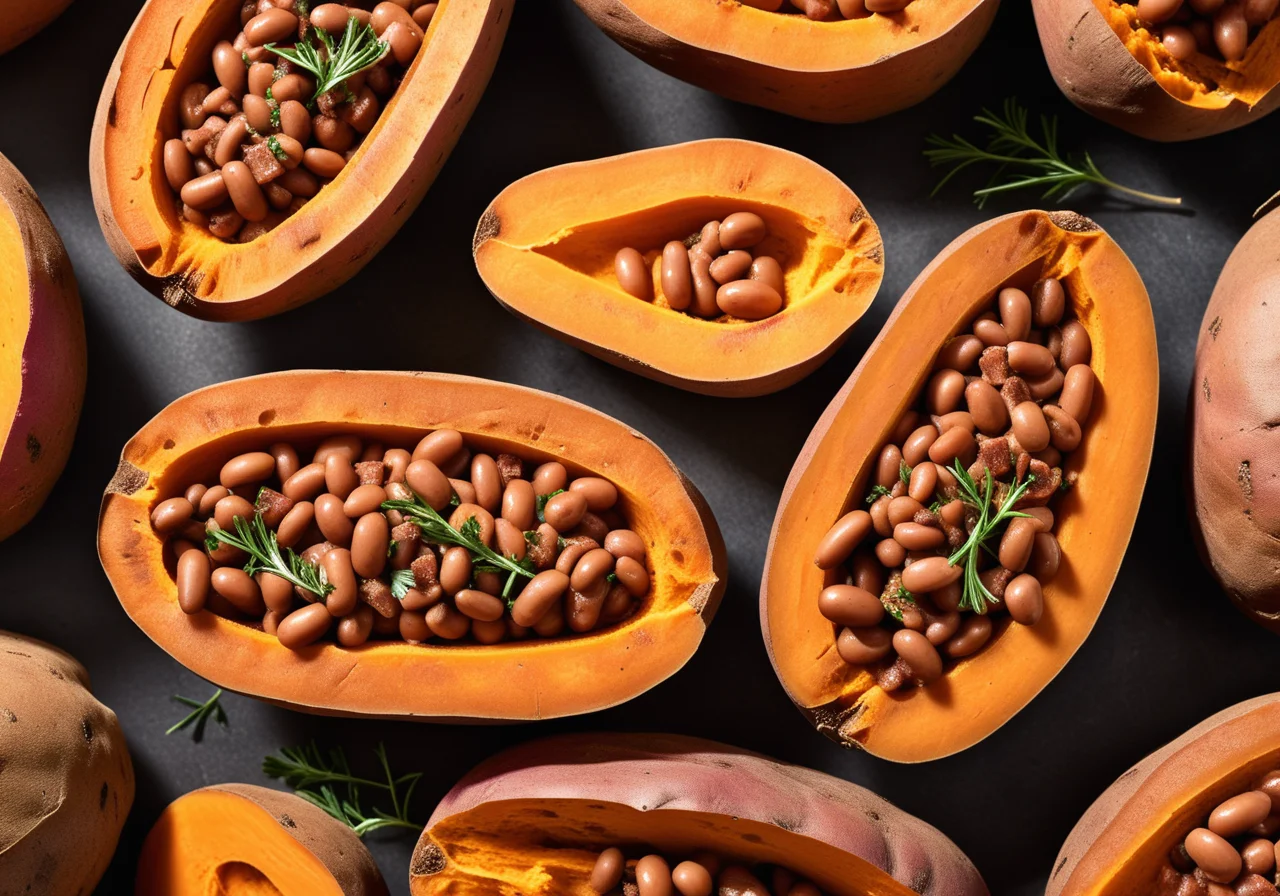Baked Sweet Potatoes with Beans