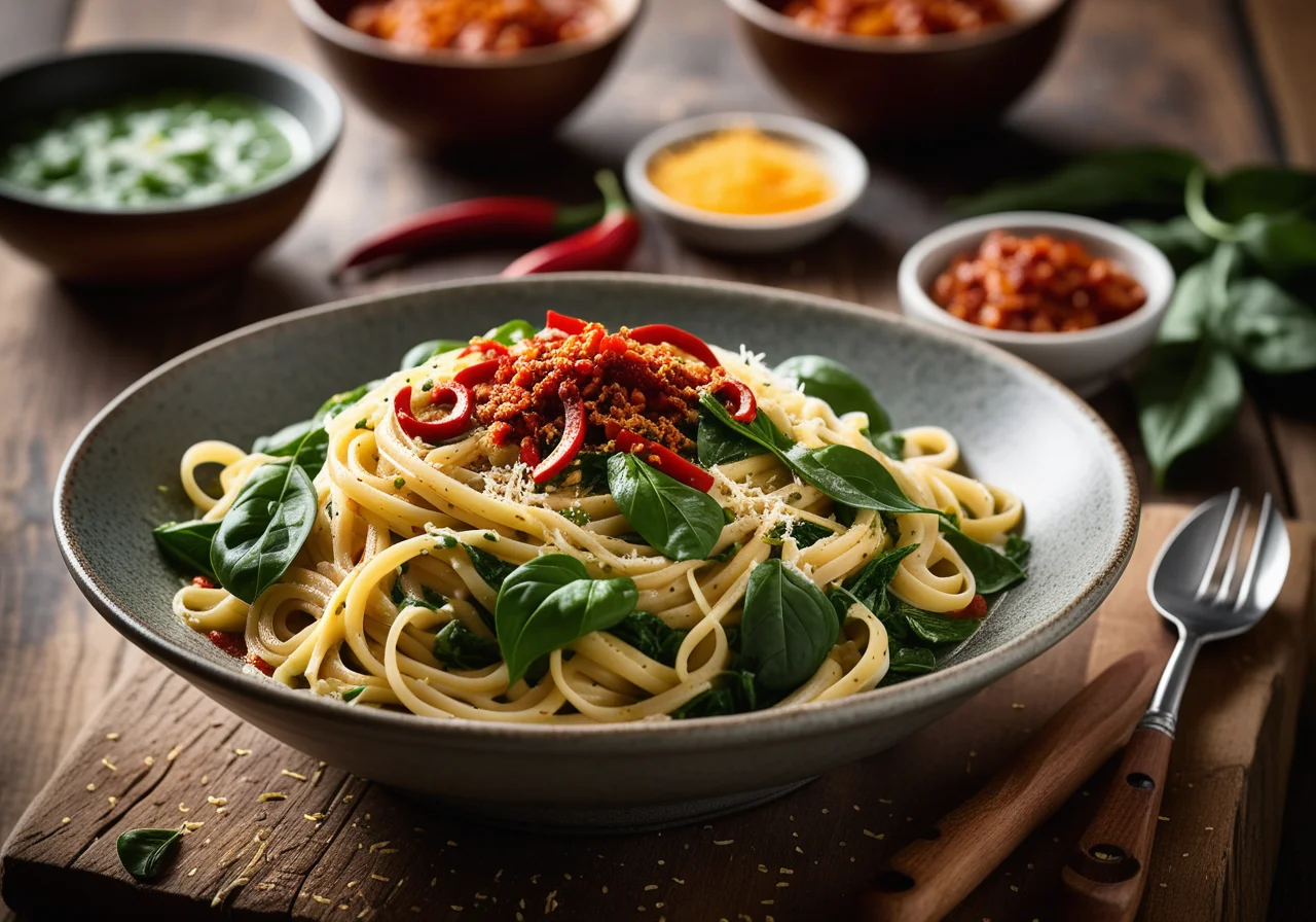 Spinach Chili Pasta with Parmesan