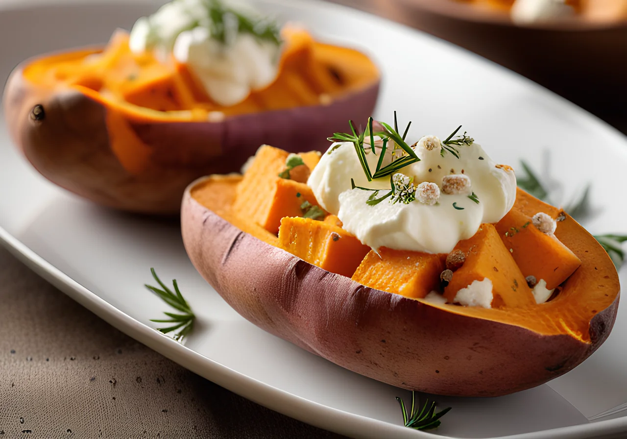 Baked Sweet Potatoes with Sheep Cheese