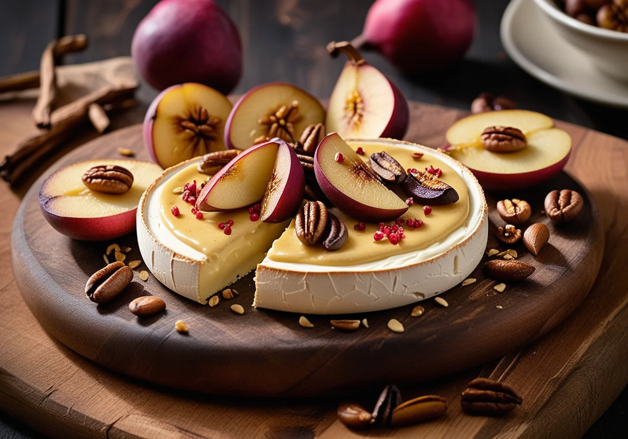 Grilled Camembert with Pear, Mushrooms and Leek