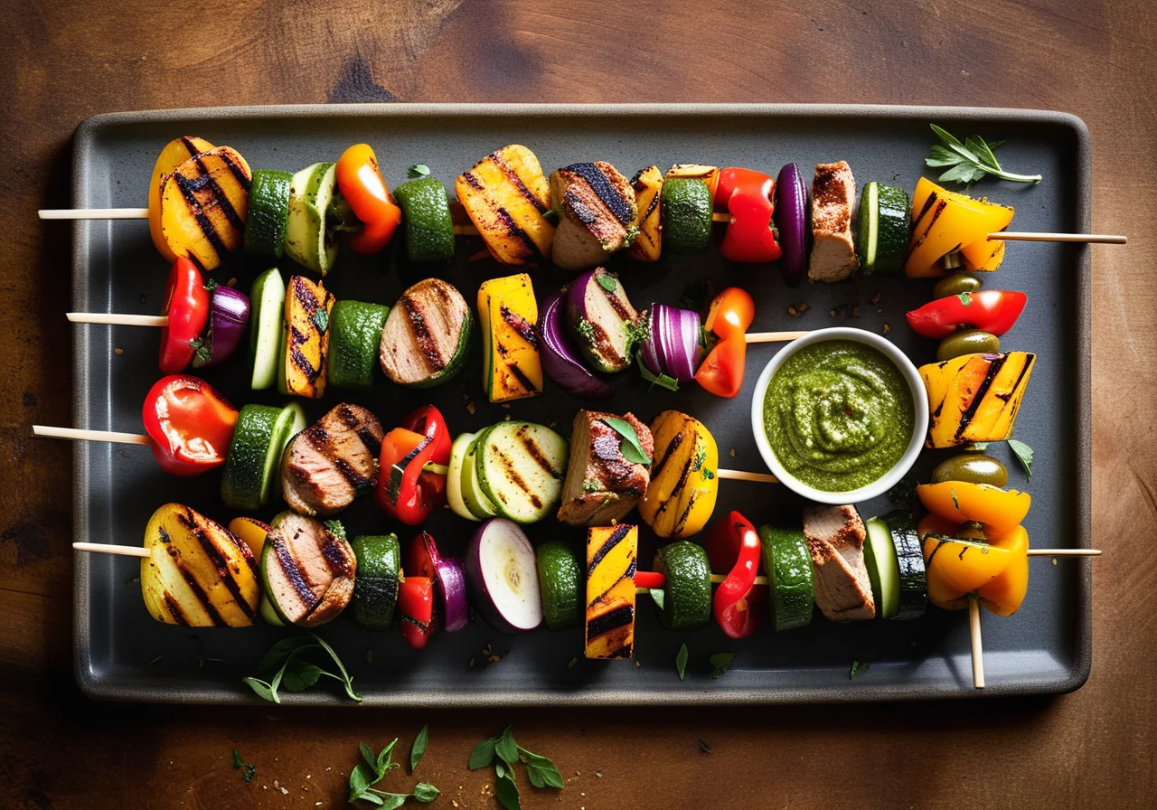 Vegetable Turkey Skewers with Pesto