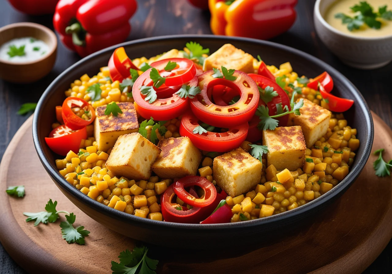 Lentils with Fried Indian Cheese (Paneer)