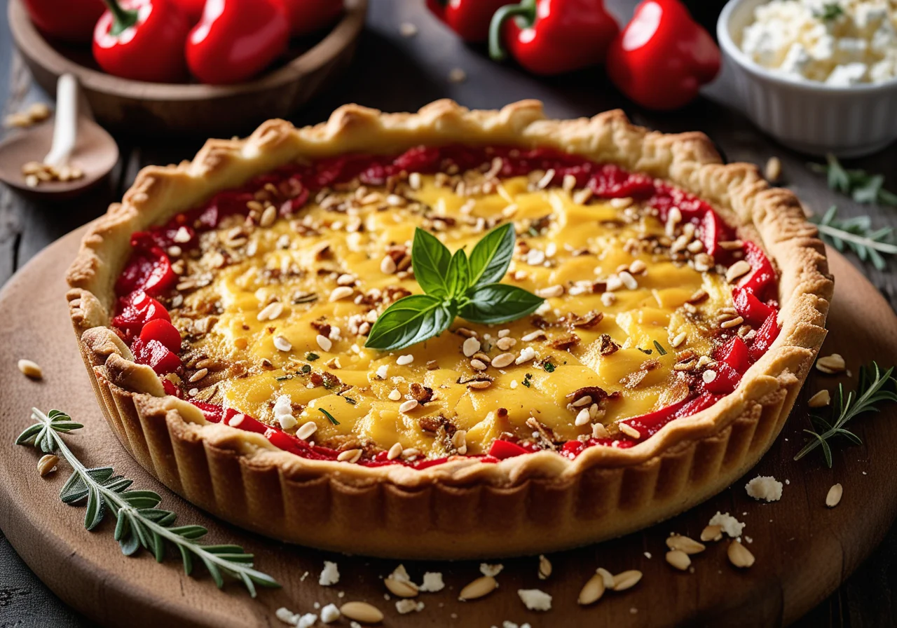 Quiche with Lamb Meat, Raisins, Pine Nuts and Feta