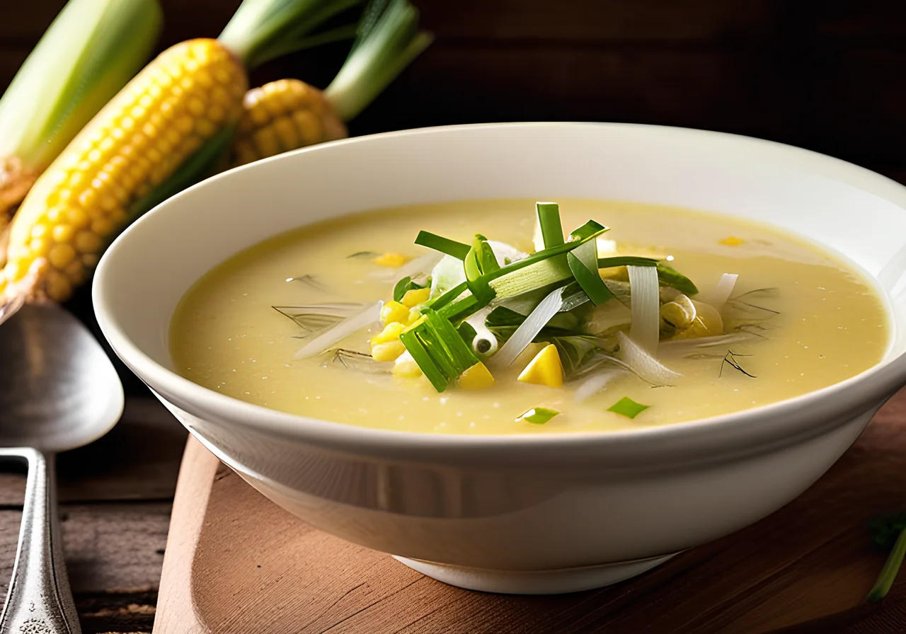 Corn and Leek Soup with Crab Meat