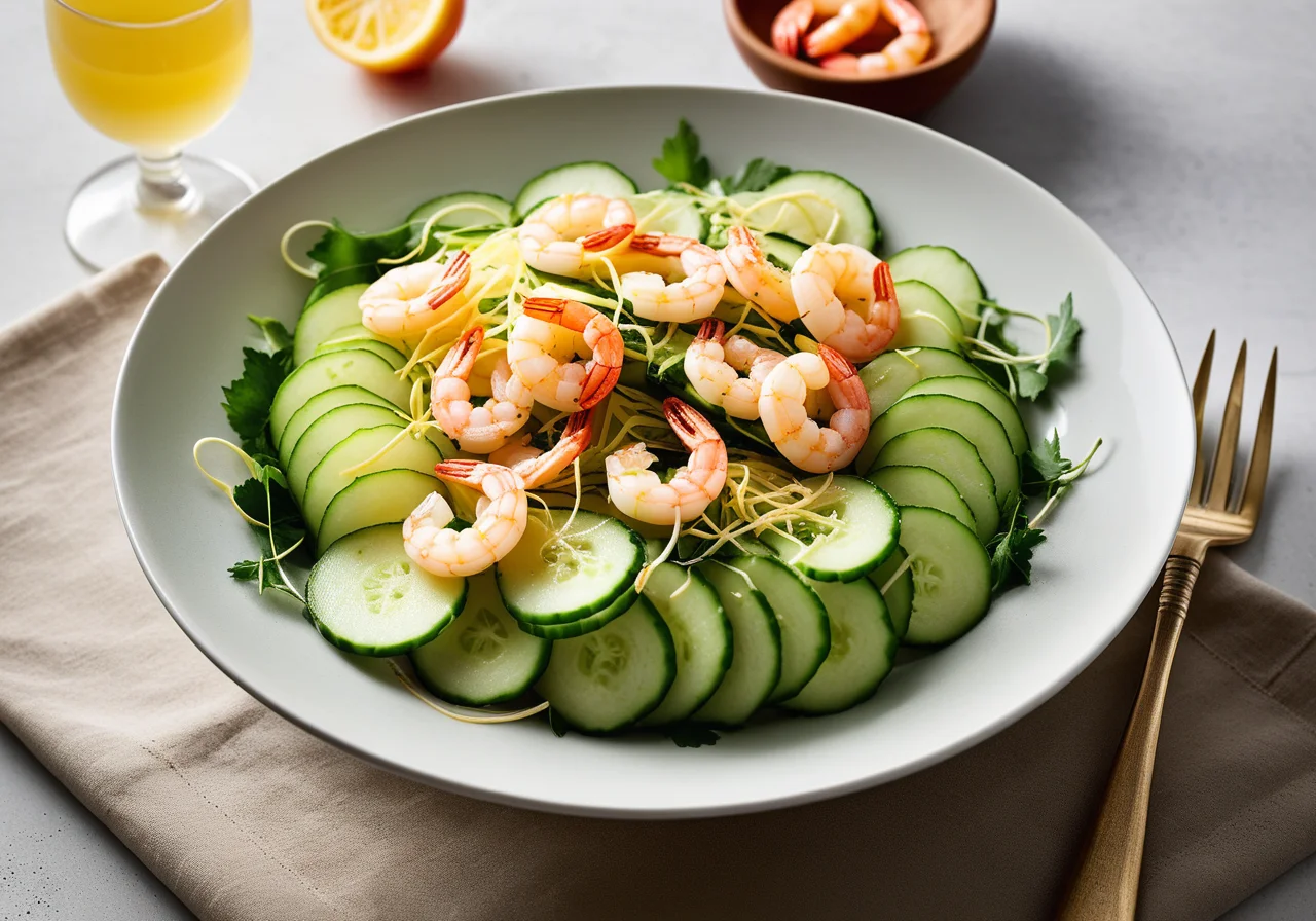 Lollo Biondo with Shrimp and Cucumber