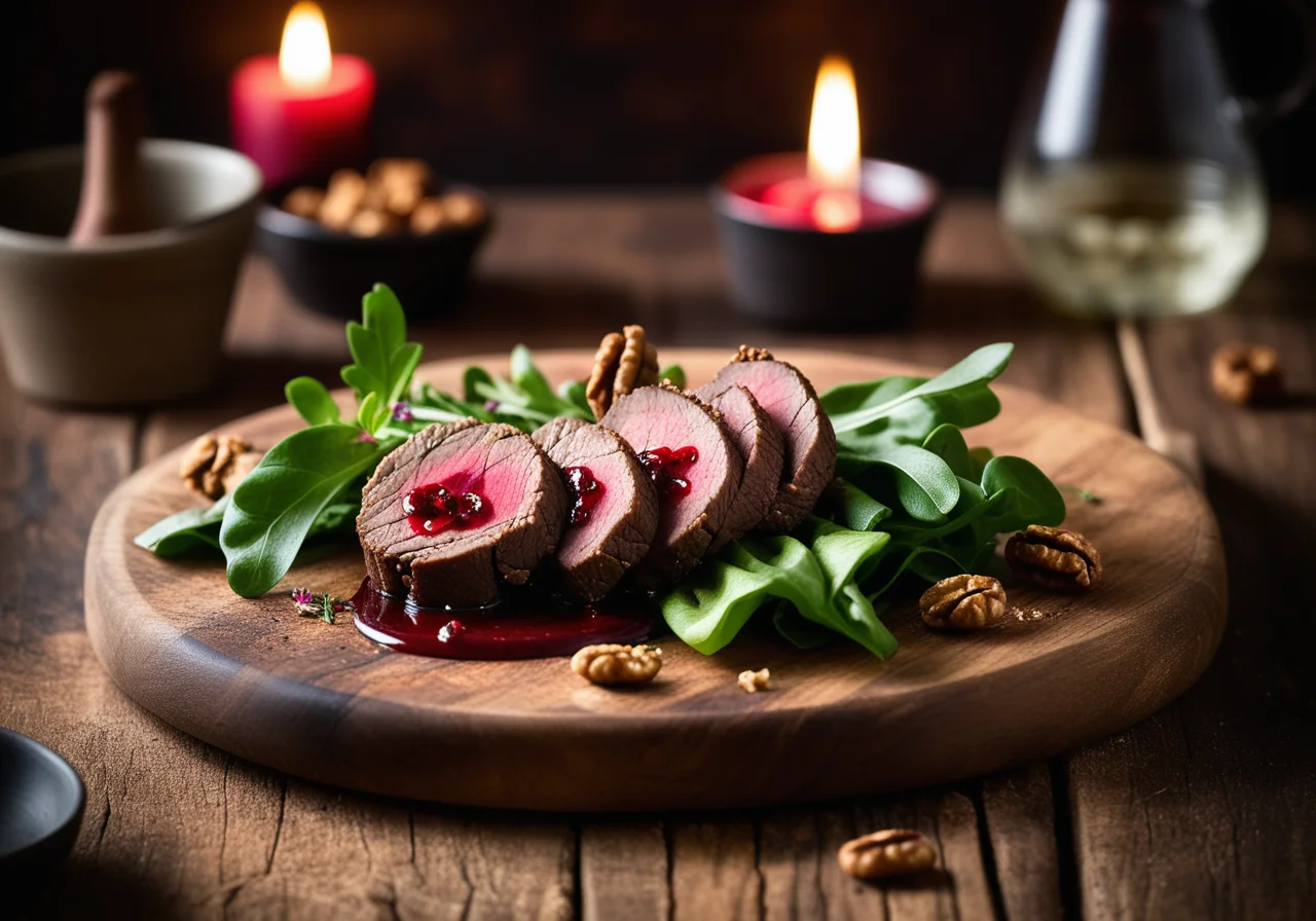Venison Fillet with Walnut Crust and Lamb's Lettuce
