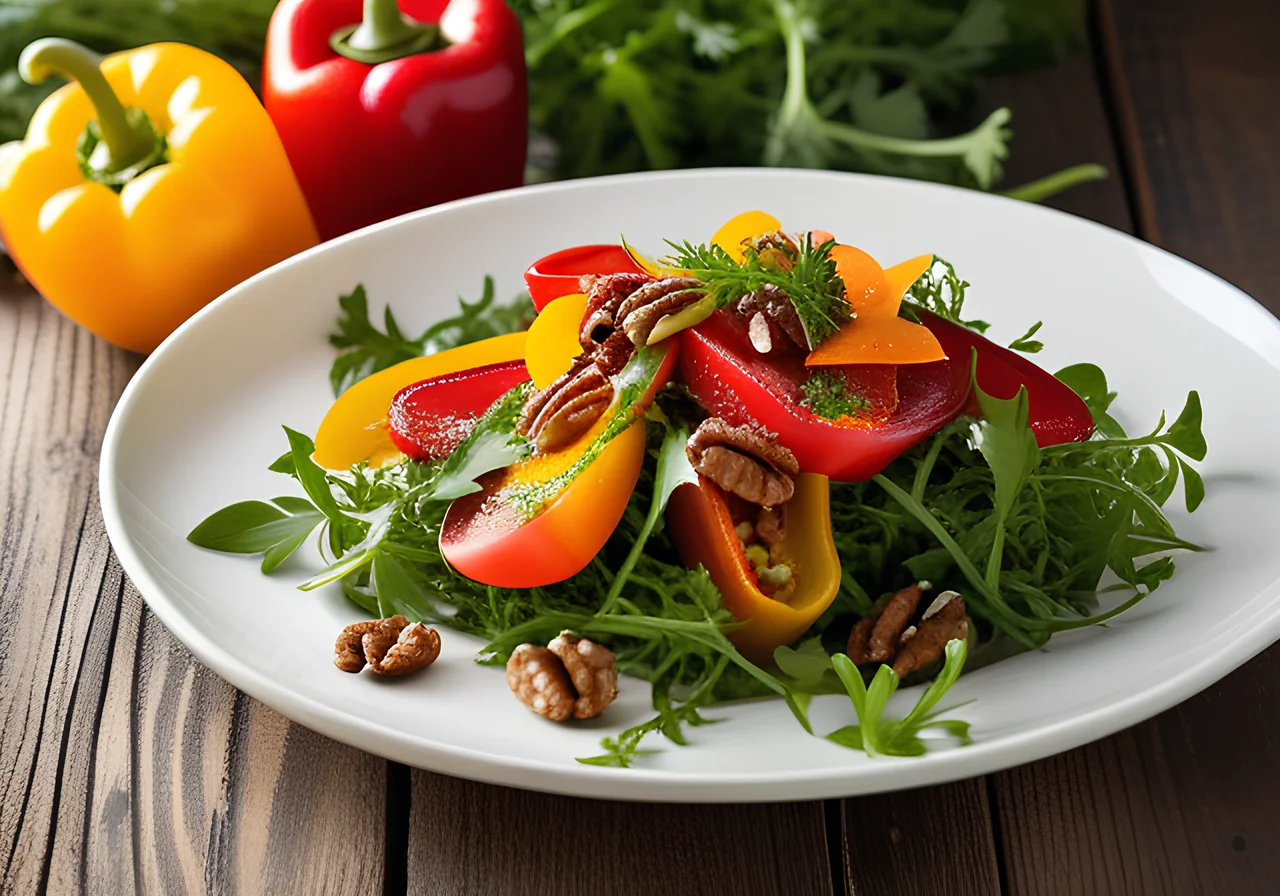 Bell Pepper Arugula Salad with Walnut Vinaigrette