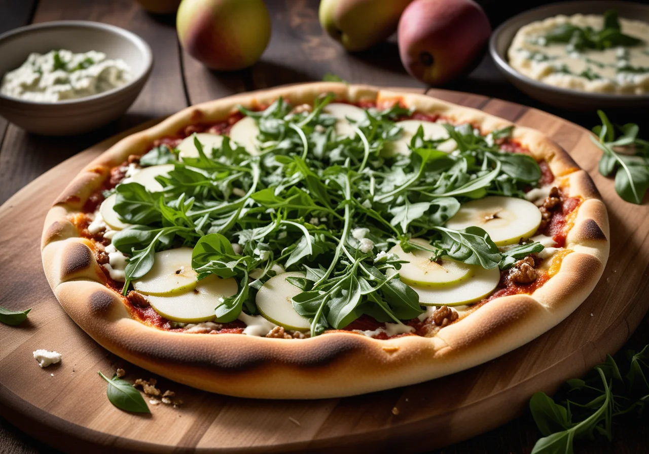 Pizza mit Birne und Käse