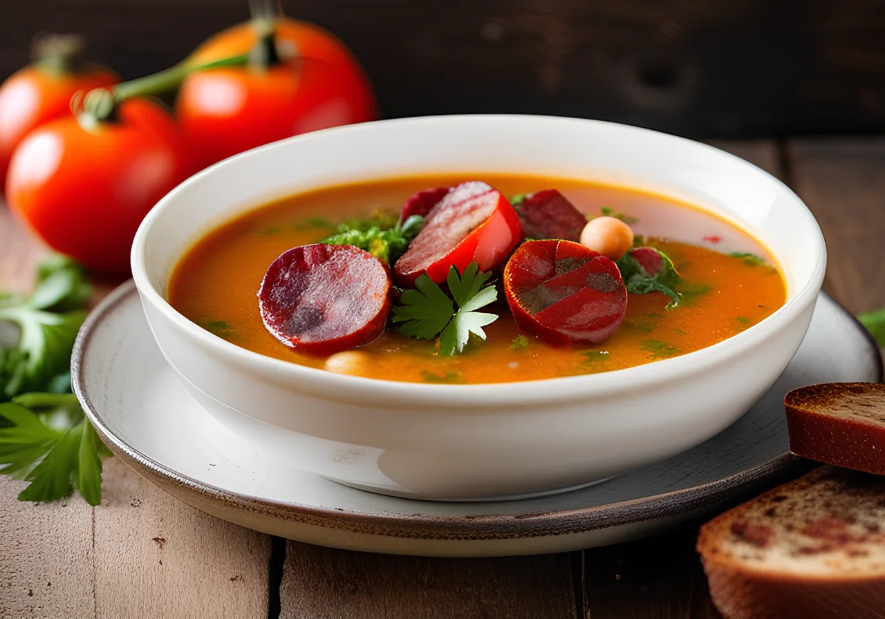 Colorful Chickpea Soup with Chorizo