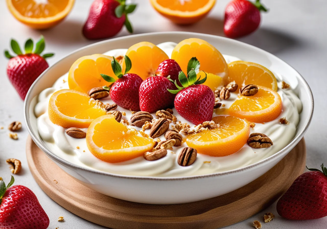 Strawberry Orange Salad with Chia Seeds, Walnuts and Skyr
