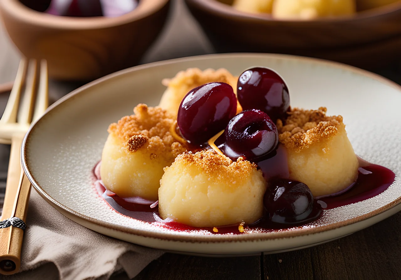 Potato Dumplings with Butter Breadcrumbs and Plums