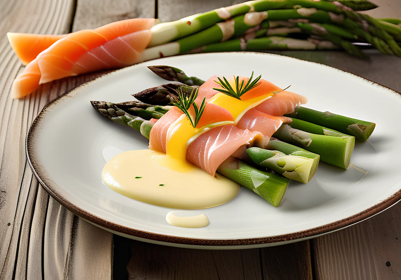 White Asparagus with Hollandaise Sauce and Smoked Salmon
