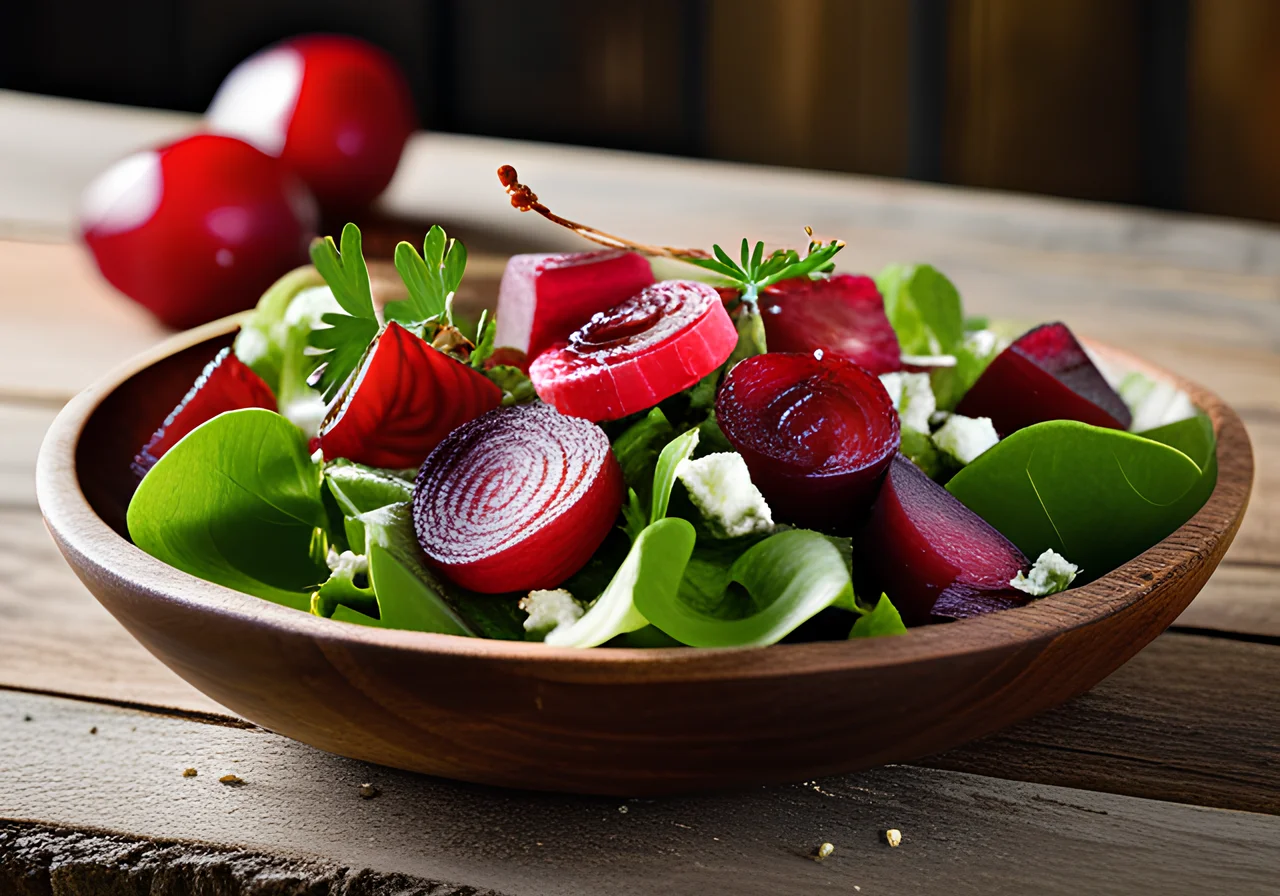 Mixed Leaf Salad with Plums and Goat Cream Cheese