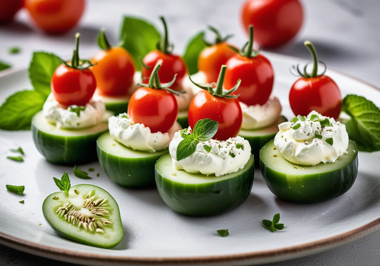 Cucumber slices stuffed with goat cheese