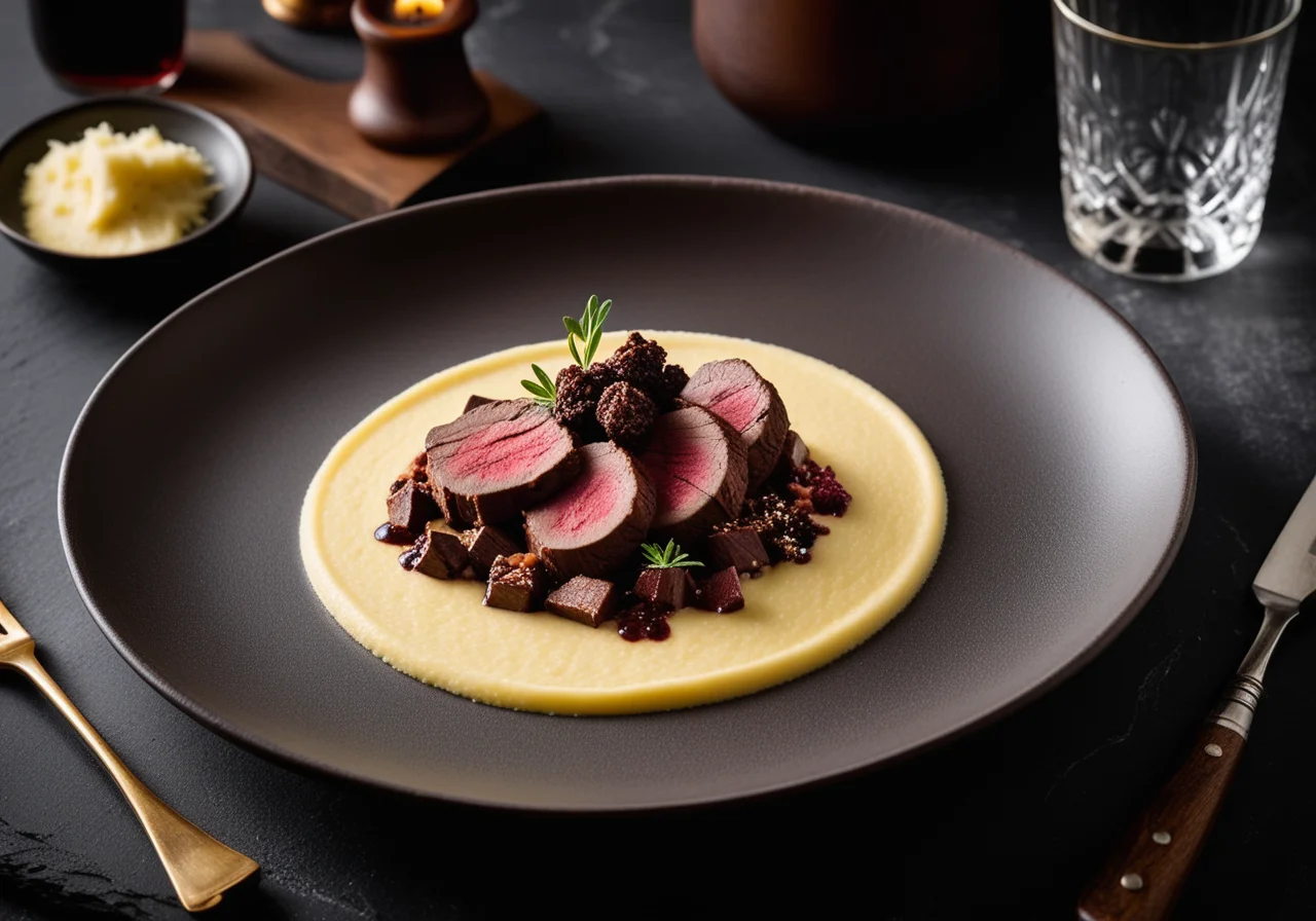 Venison Tenderloin in Madeira Sauce and Parmesan Polenta