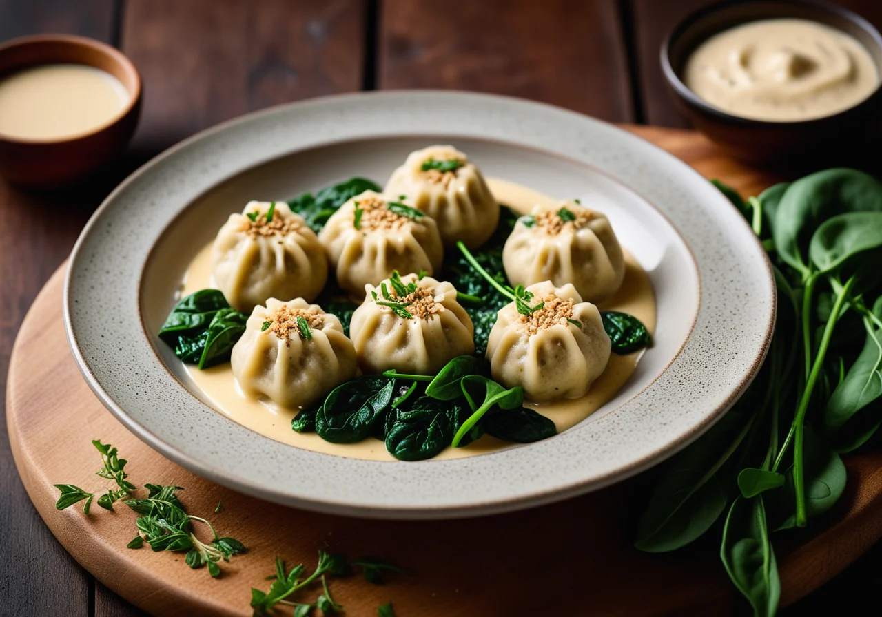 Quark-Oatmeal Dumplings on Spinach