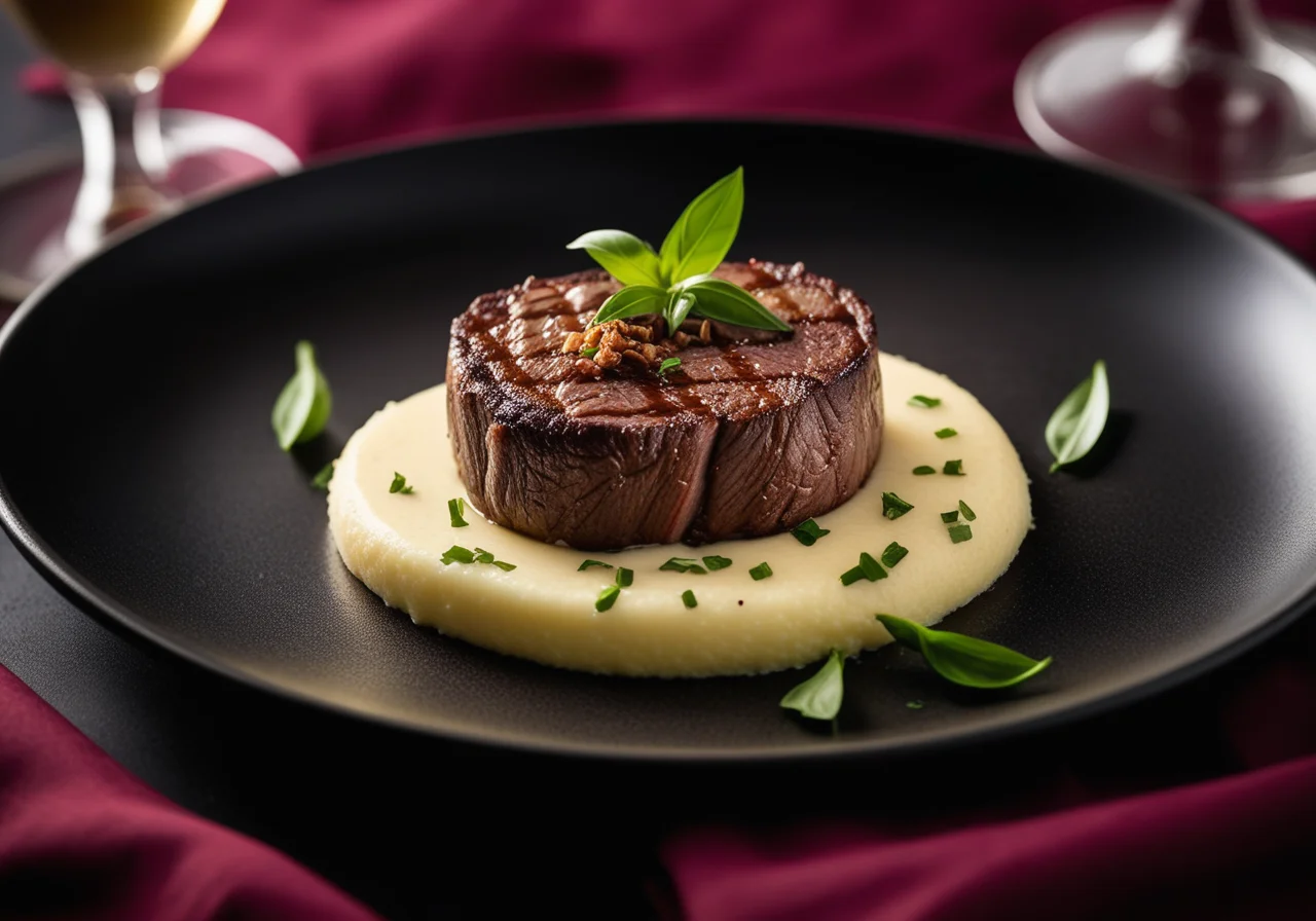 Filetsteak with Onions in Balsamic Vinegar and Celery Puree