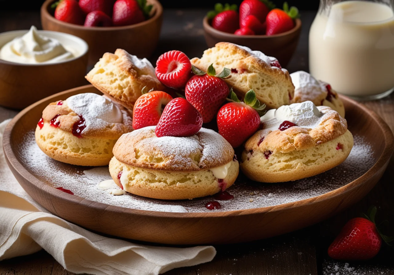 Scones with Clotted Cream and Strawberry Jam