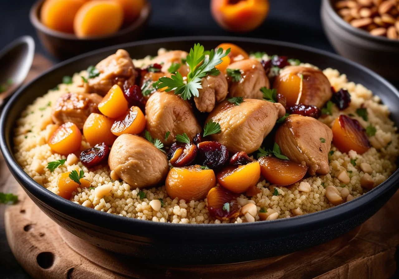 Tajine with Chicken, Dried Fruits, and Almonds