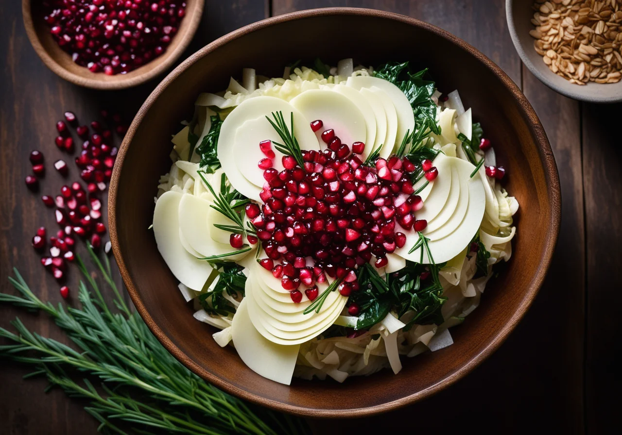 White Cabbage Spelt Skillet with Pomegranates