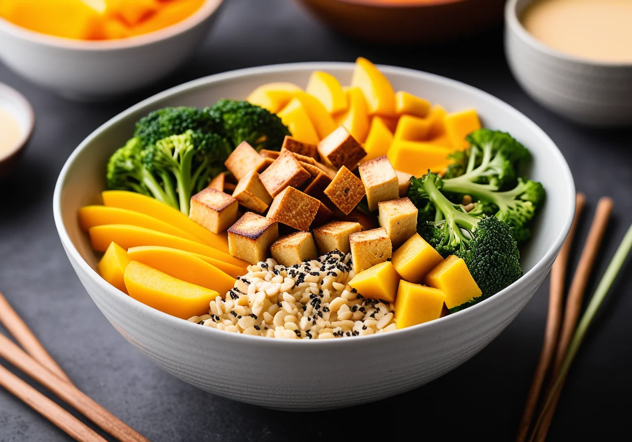 Colorful Rice Bowl with Kamalis Fragrant Rice, Mango and Tofu