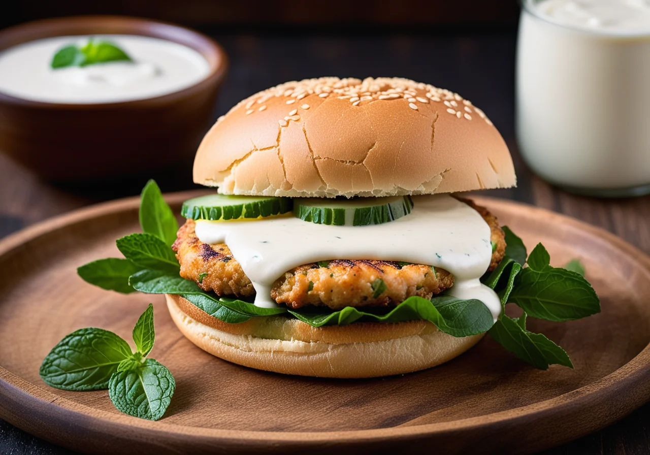 Shrimp Burger with Yogurt and Mint