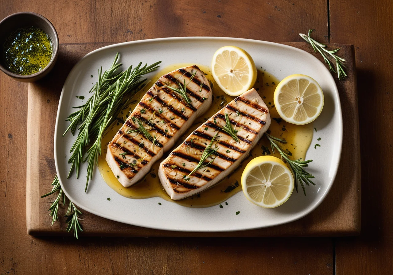 Grilled Swordfish with Marinated Herbs
