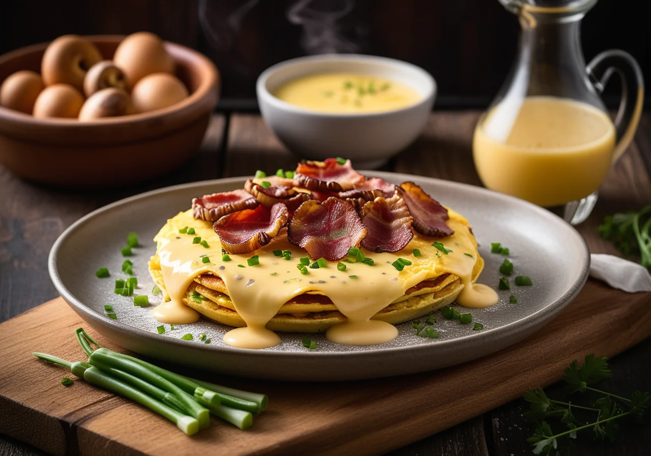 Stuffed Omelette with Bacon, Mushrooms and Cheese