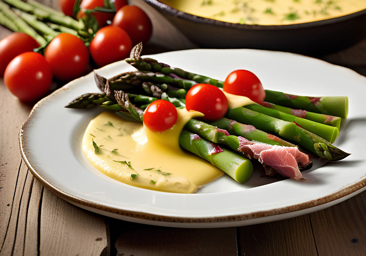 Gratinated Asparagus with Ham
