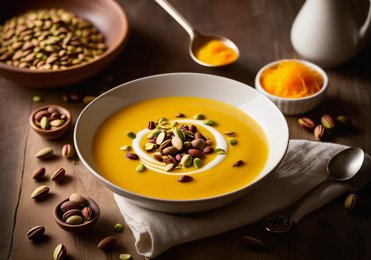 Creamy Saffron Soup with Pistachios