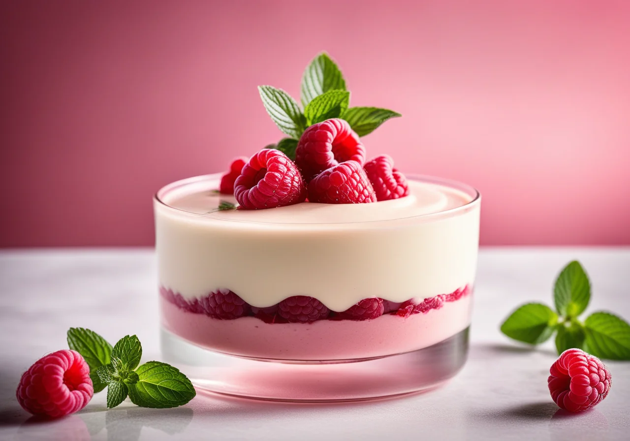 Marzipan Cream with Raspberries and Mint