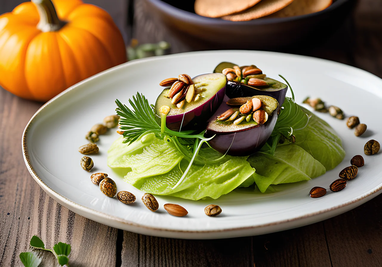 Iceberg Lettuce Salad with Eggplant Purée and Bread Topping
