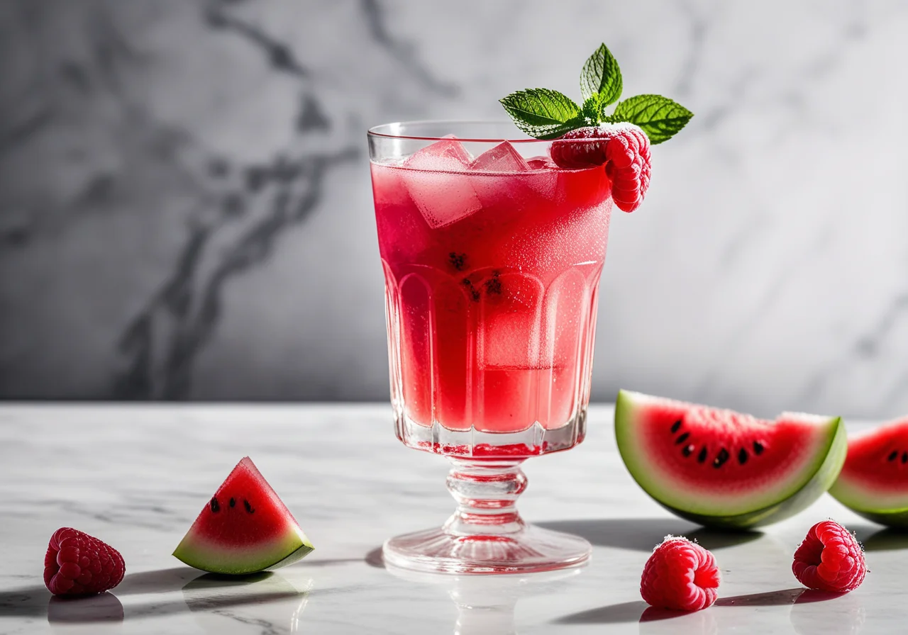 Alcohol-Free Cocktail with Raspberries and Watermelon
