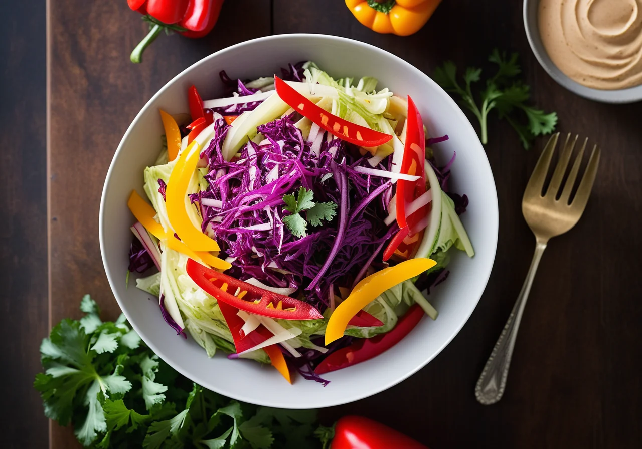 Colorful Cabbage Salad with Bell Peppers and Jicama
