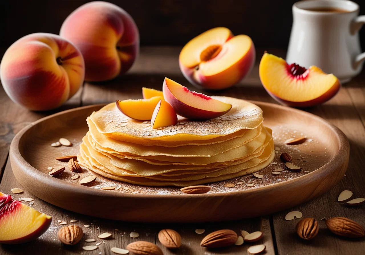 Crepes with Peach and Almond Flakes