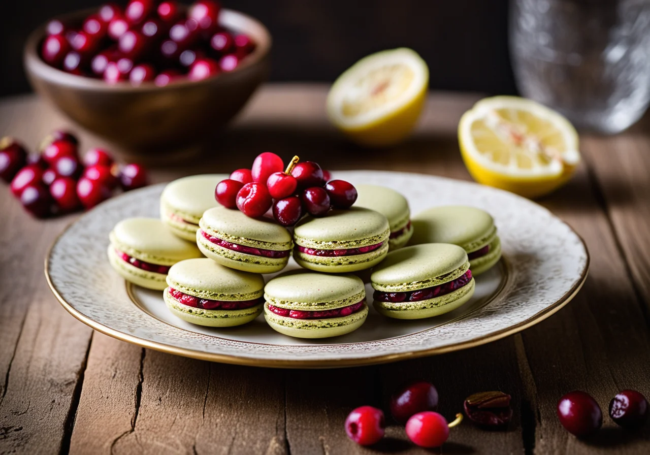 Cashew-Pistachio Macarons with Cranberries