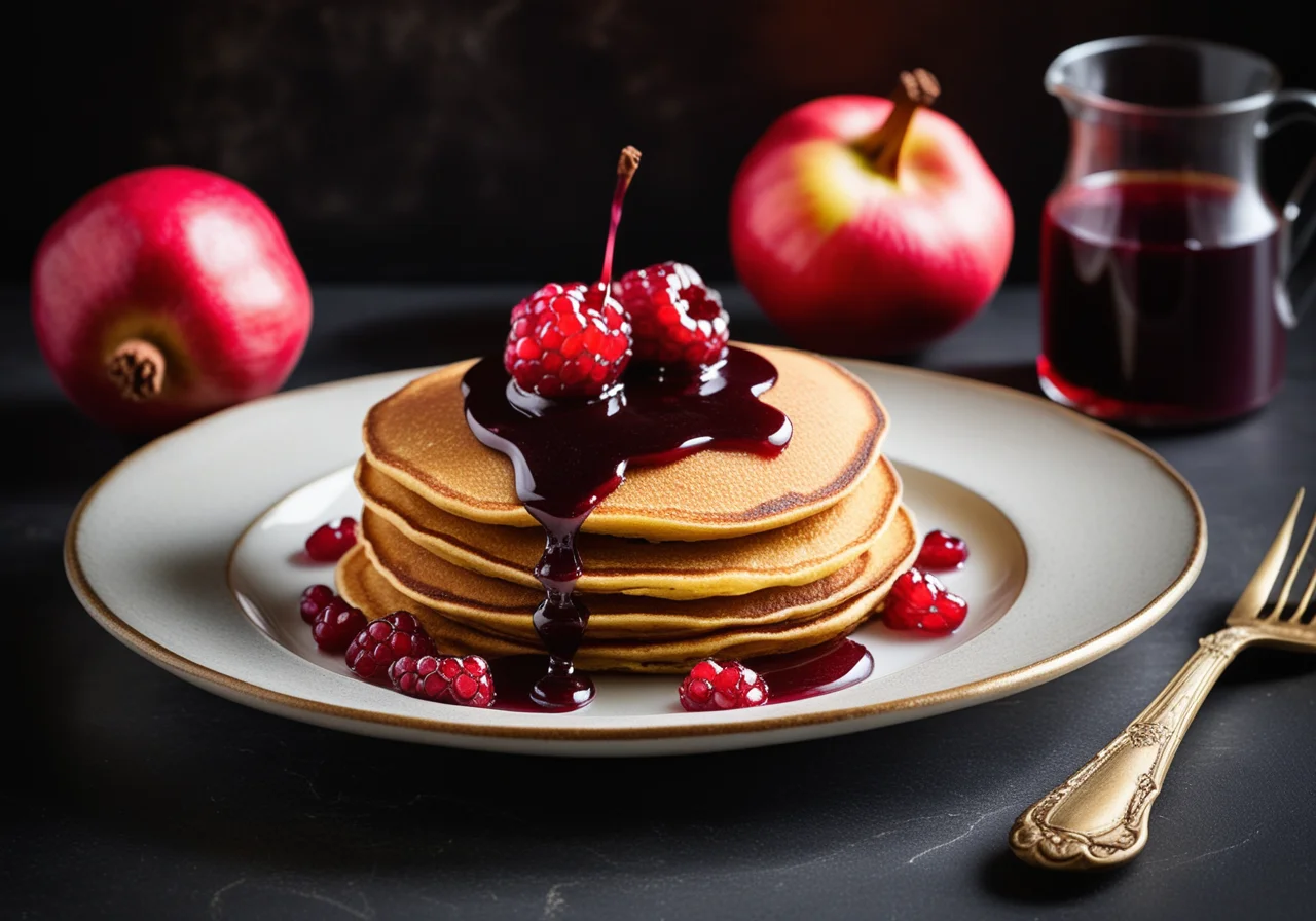 Pancakes with Pomegranate-Pear Compote