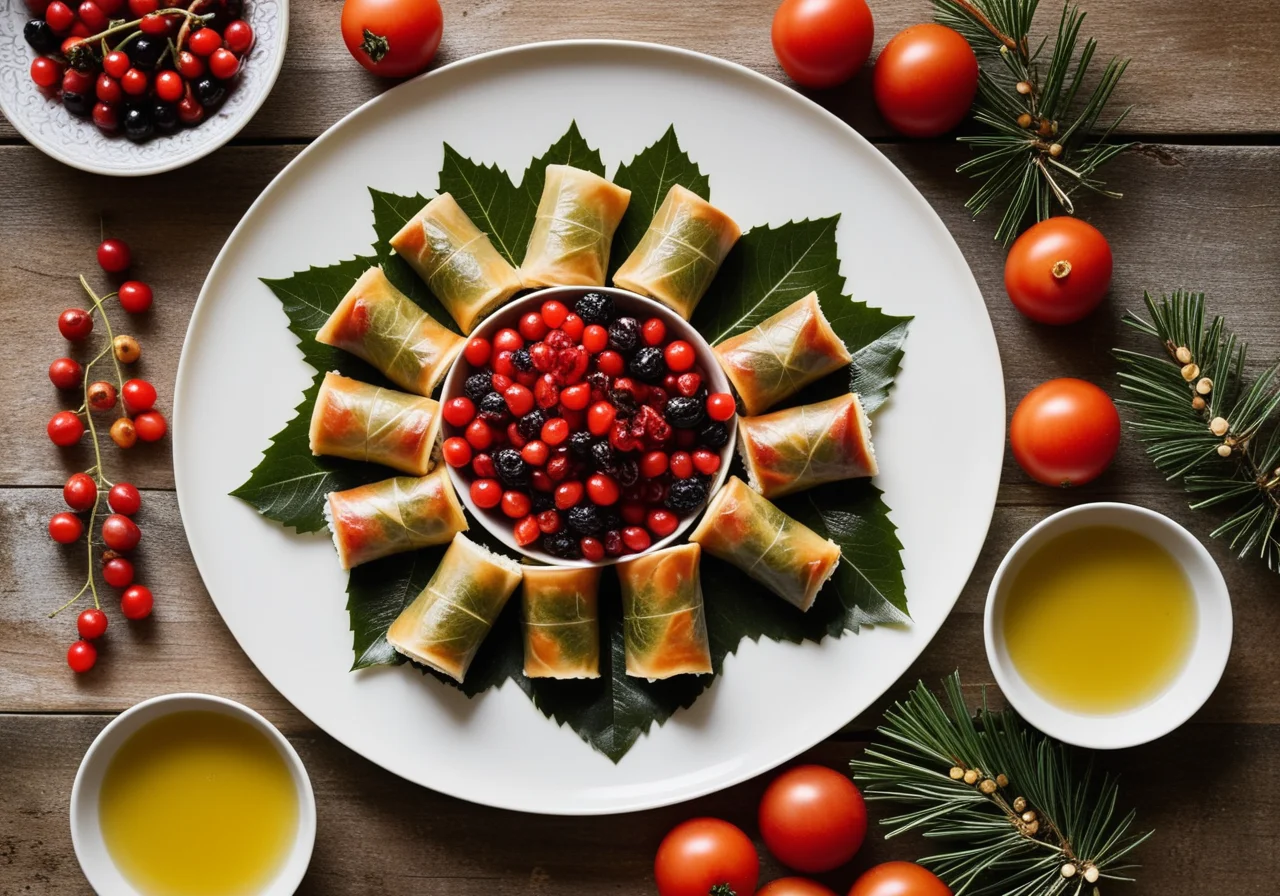 Stuffed Grape Leaves with Rice and Tomatoes