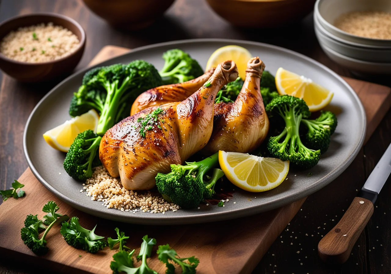Chicken Thighs with Broccoli, Sesame and Lemon