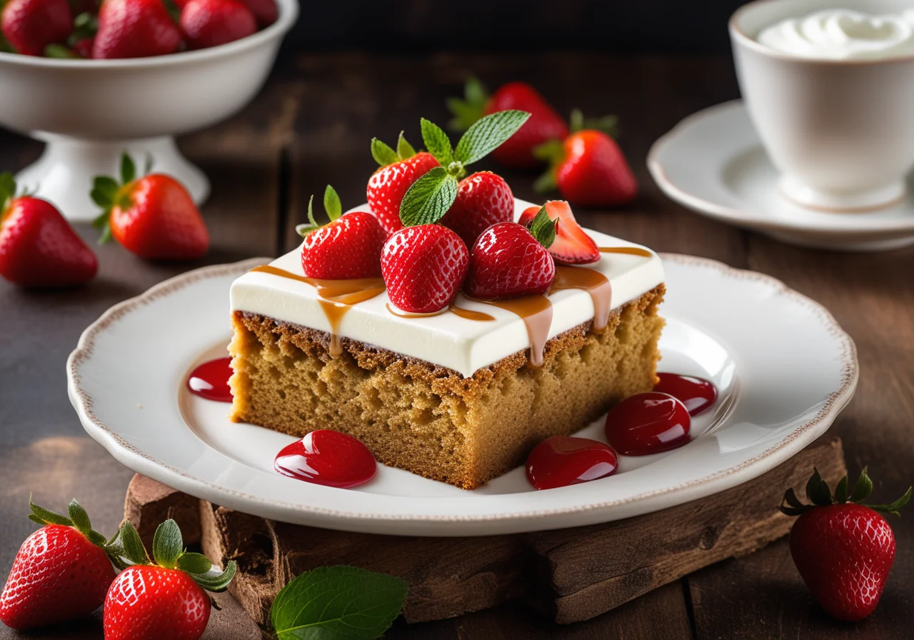 Honey Slices with Fried Strawberries