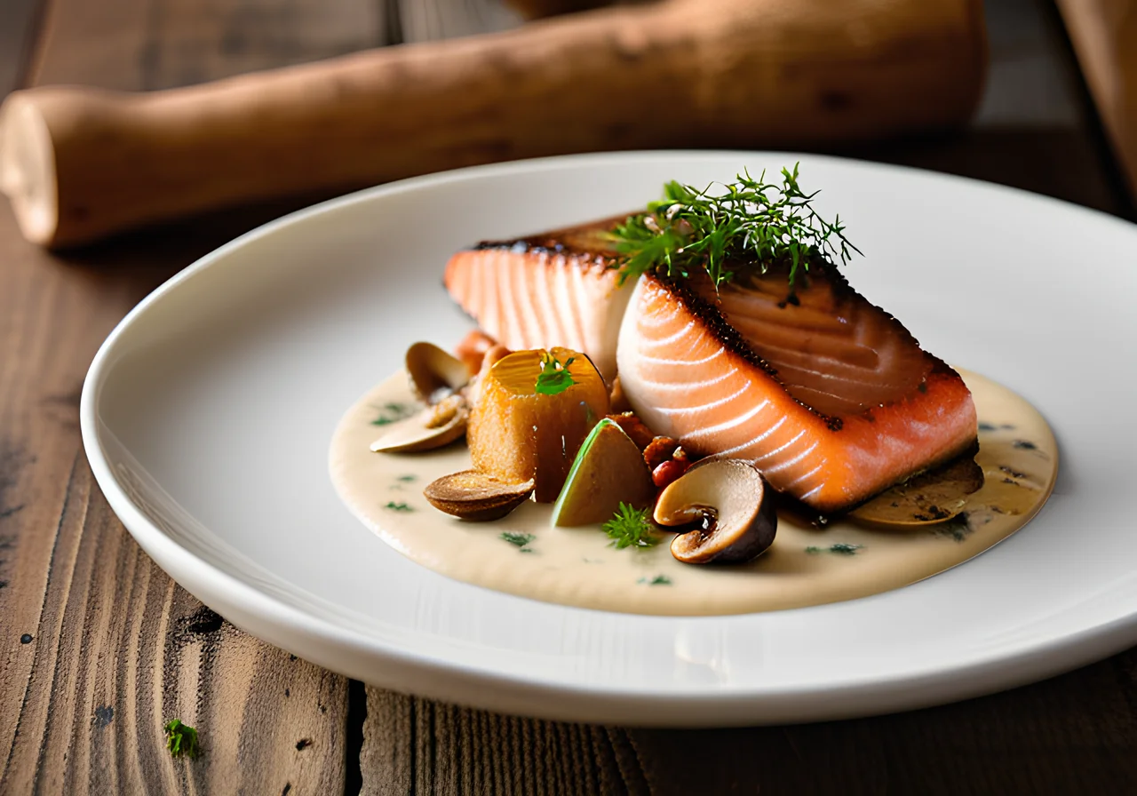 Salmon Fillet with Pepperling and Scallop Ragout