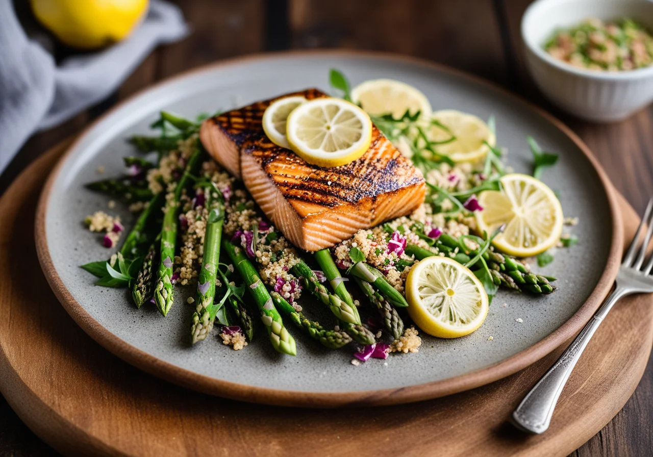 Quinoa Salad with Vegetables and Grilled Fish