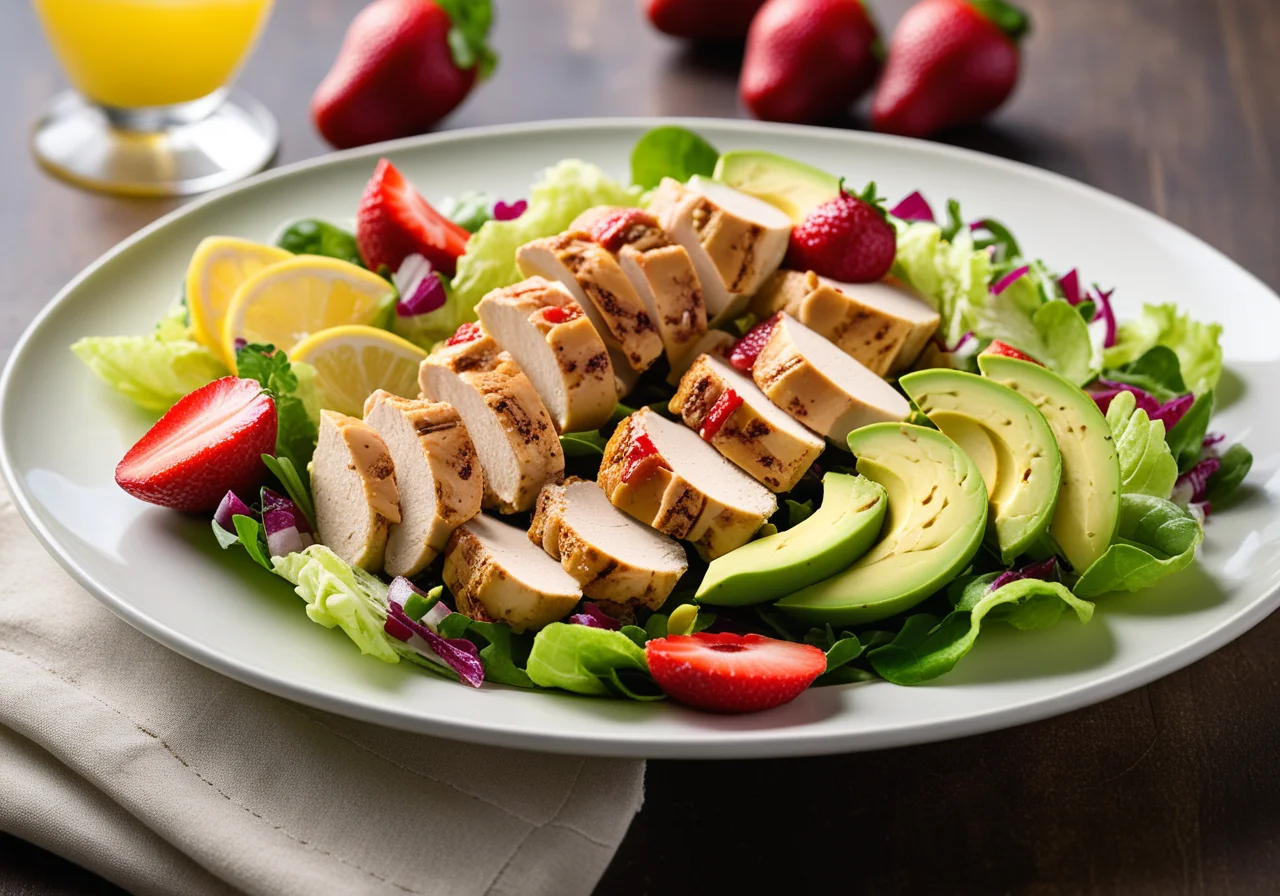 Chicken Strip Salad with Avocado and Strawberries