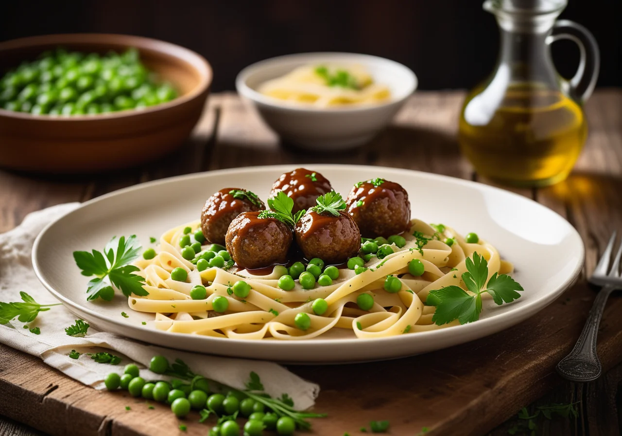 Pasta with Peas and Meatballs