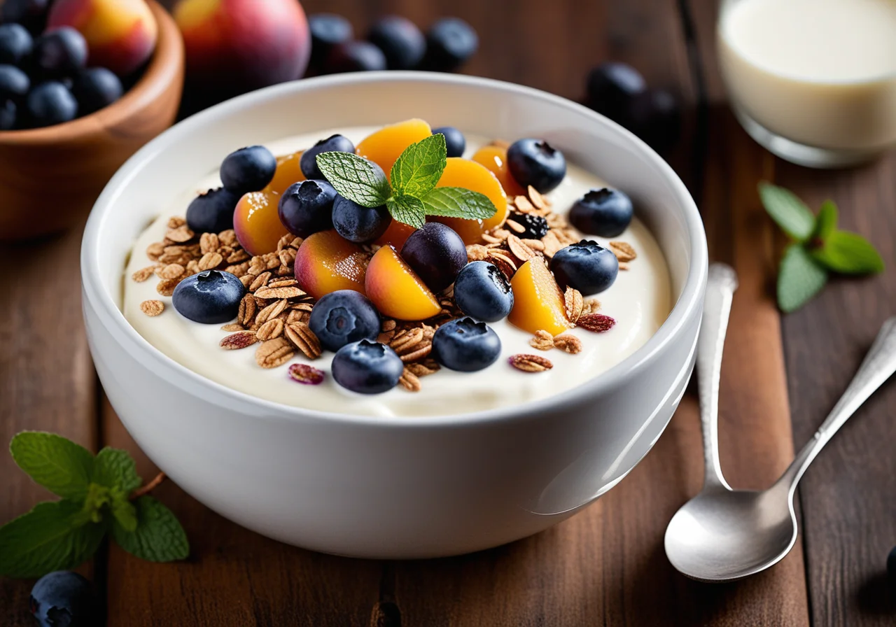 Müsli with Yogurt, Blueberries, Apple and Dried Fruit