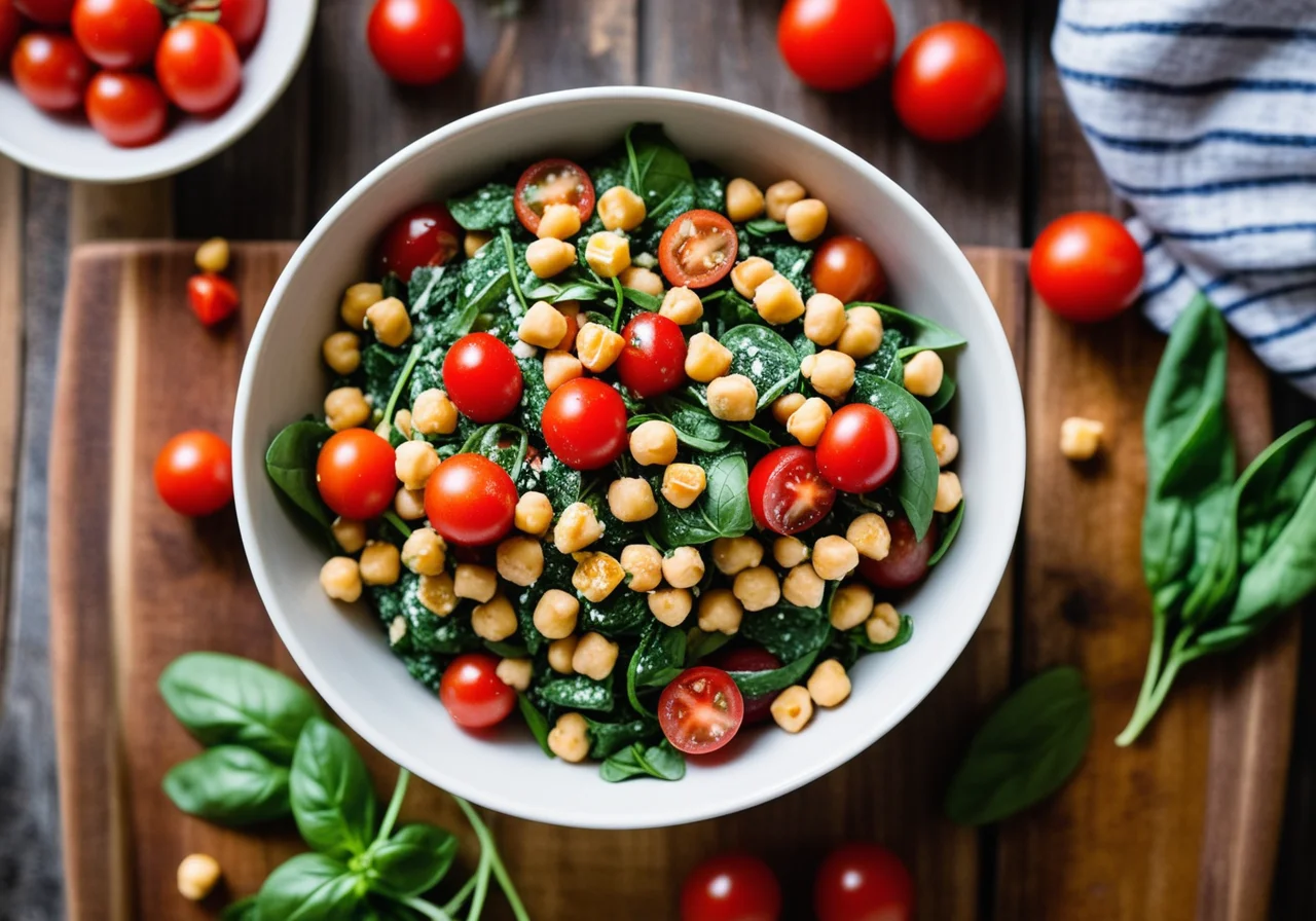 Chickpea Spinach Salad with Tomatoes