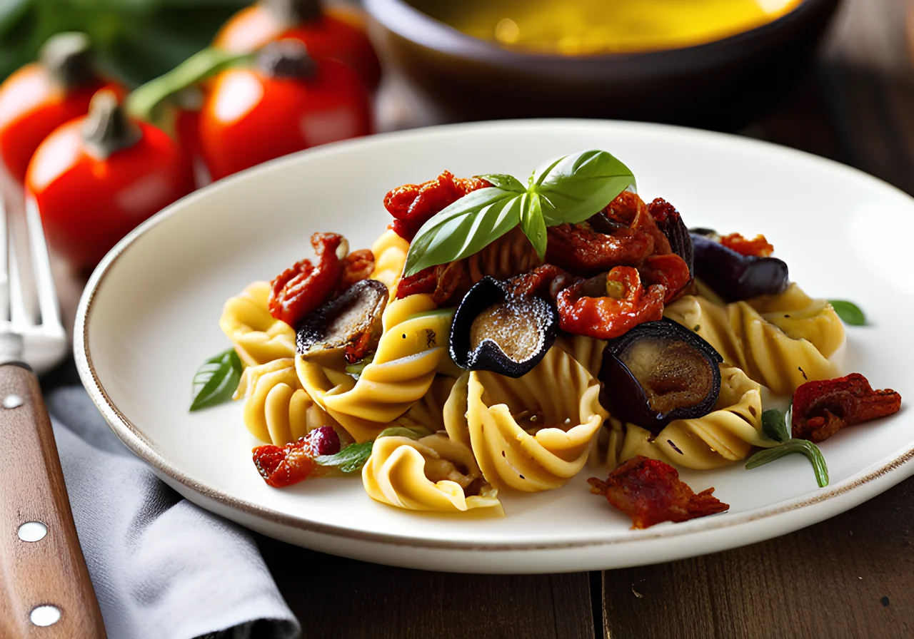 Pan Pasta with Sun-Dried Tomatoes and Grilled Eggplant